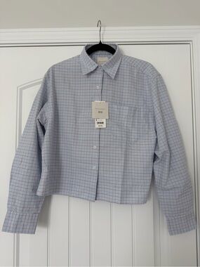 Uniqlo x JWA Light Blue and Red Windowpane Cotton Button-Down Shirt